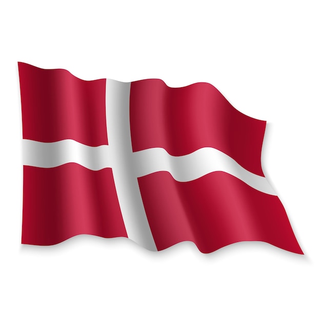 3D реалистичный развевающийся флаг Дании на белом фоне