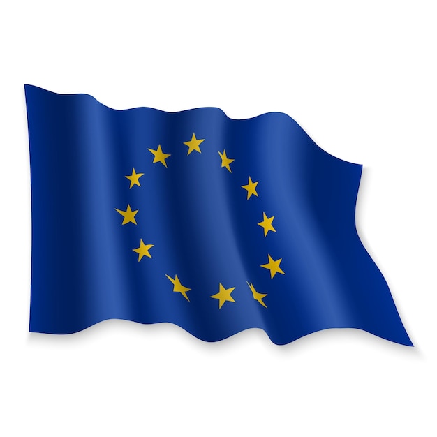 3D Realistic waving Flag of European Union on white background