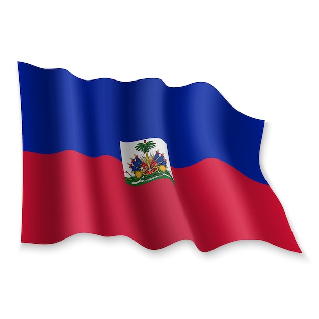 3D Realistic waving Flag of Haiti on white background