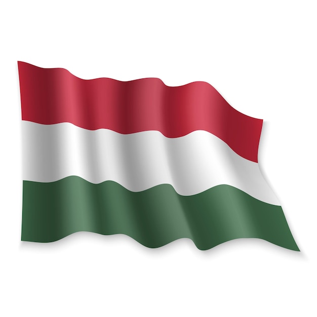 흰색 배경에 헝가리의 3D 현실적인 흔들며 국기