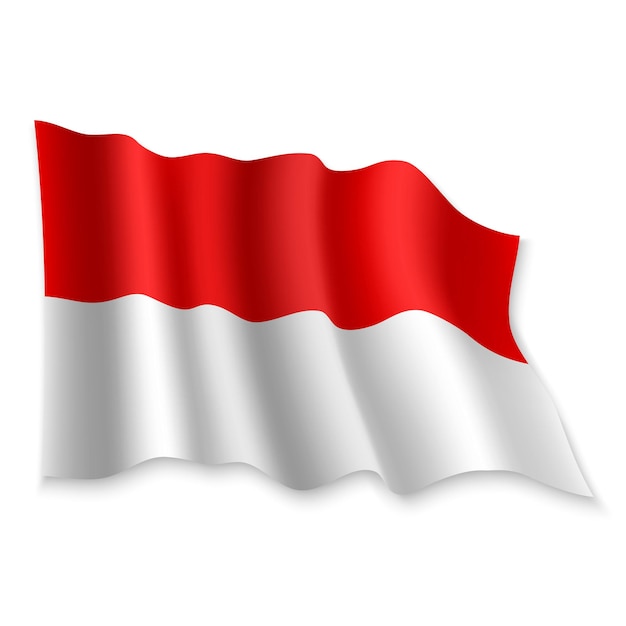 Vettore bandiera sventolante realistica 3d dell'indonesia su sfondo bianco