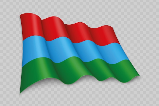 Vector 3d realistic waving flag of karelia is a region of russia