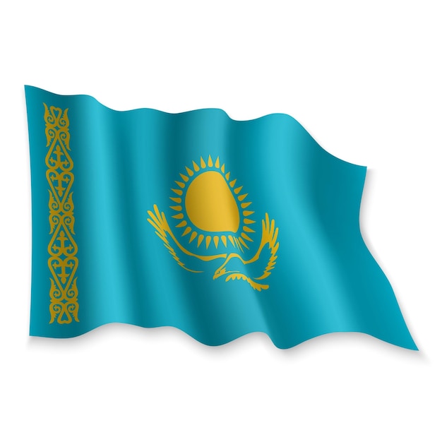 3D Realistic waving Flag of Kazakhstan on white background