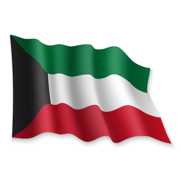 Vector 3d realistic waving flag of kuwait on white background