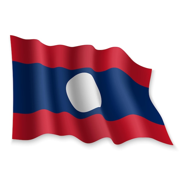 3D Realistic waving Flag of Laos on white background