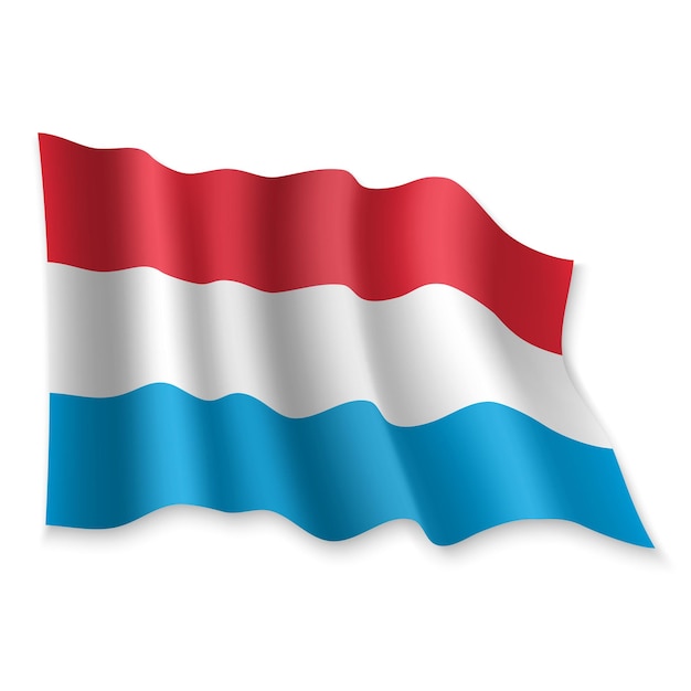 3D Realistic waving Flag of Luxembourg on white background