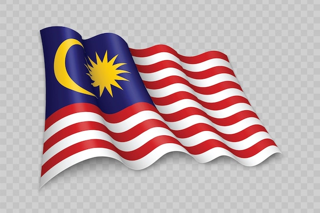 Vector 3d realistic waving flag of malaysia