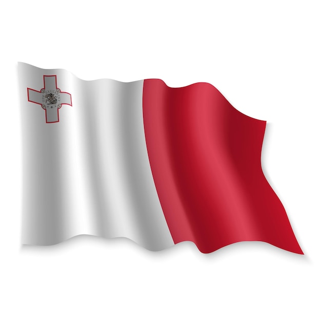 Vettore bandiera sventolante realistica 3d di malta su sfondo bianco