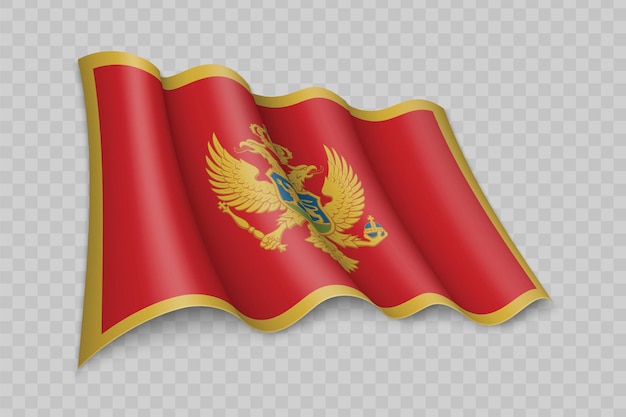 Vettore bandiera sventolante realistica 3d del montenegro
