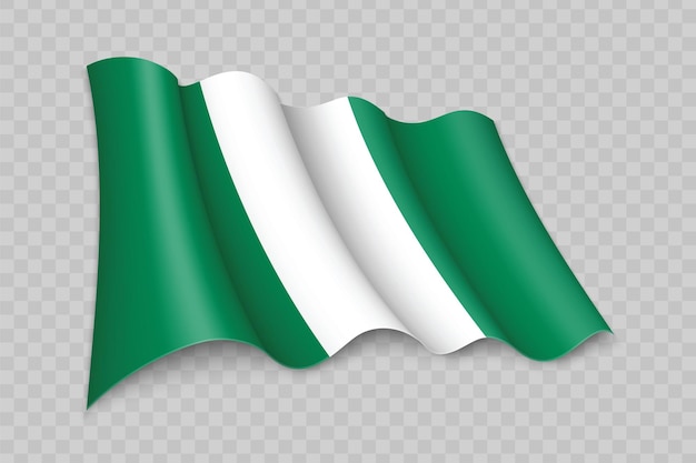 Vector 3d realistic waving flag of nigeria