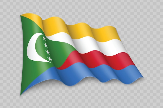 Вектор 3d реалистичный развевающийся флаг коморских островов