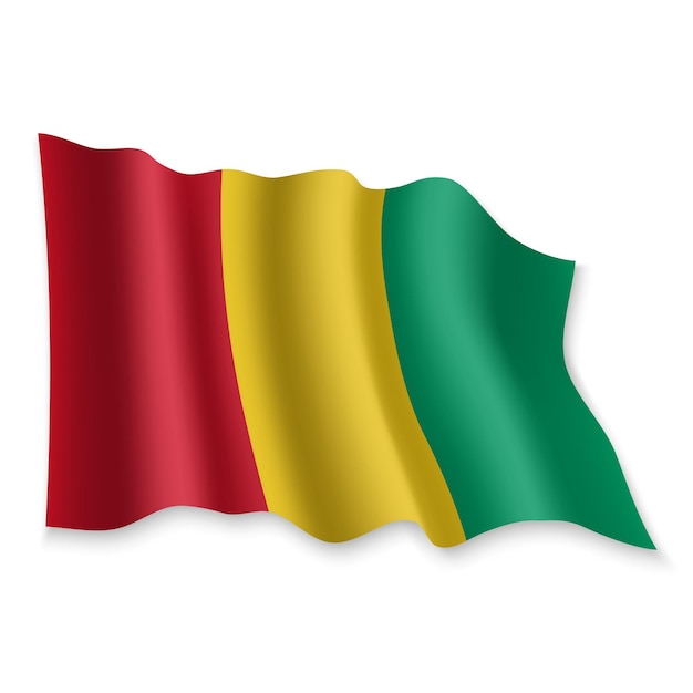 ベクトル 白い背景の上のギニアの3dリアルな手を振る旗