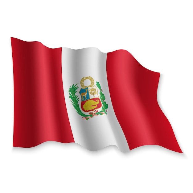 3D Realistic waving Flag of Peru on white background