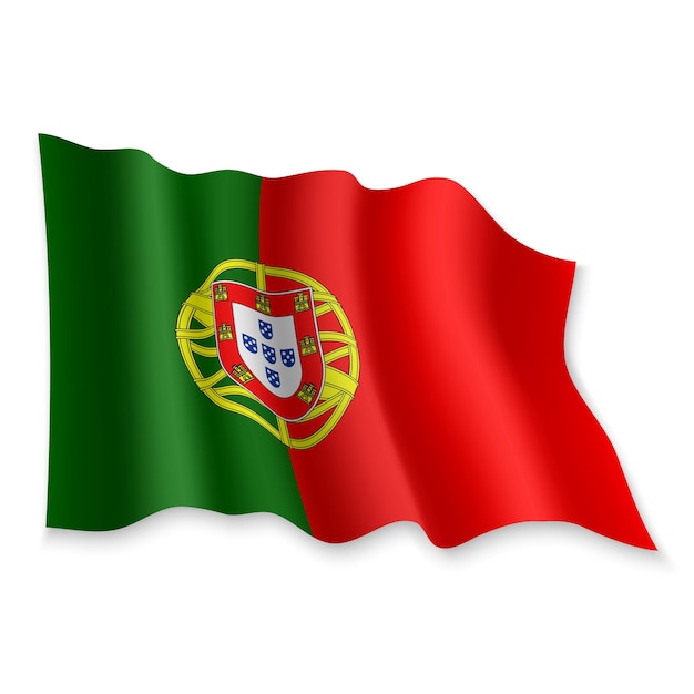 3D Realistic waving Flag of Portugal on white background