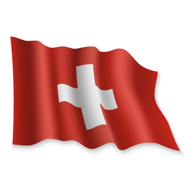 3D Realistic waving Flag of Switzerland on white background