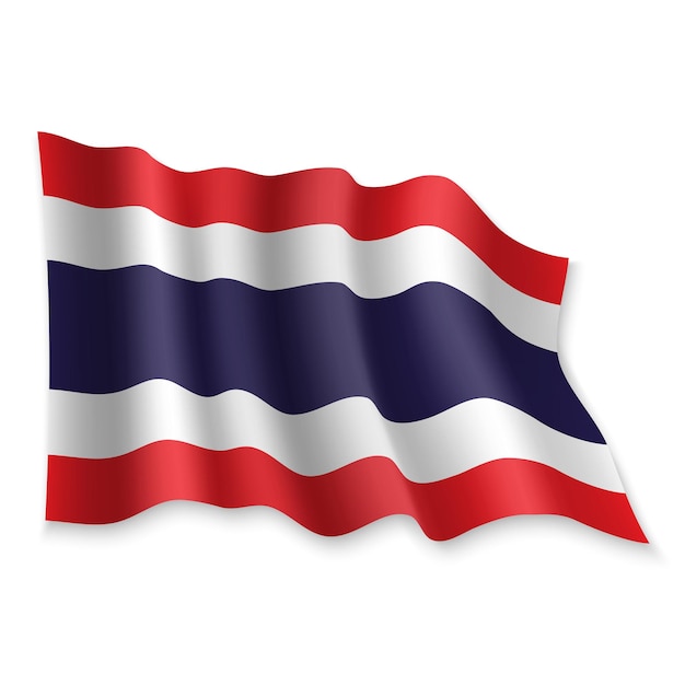 3D Realistic waving Flag of Thailand on white background