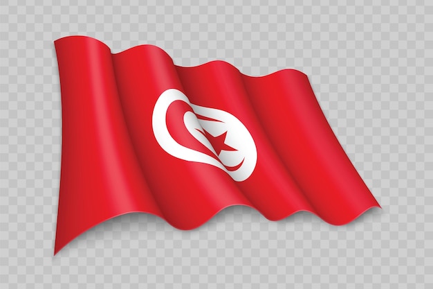 Vettore bandiera d'ondeggiamento realistica 3d della tunisia