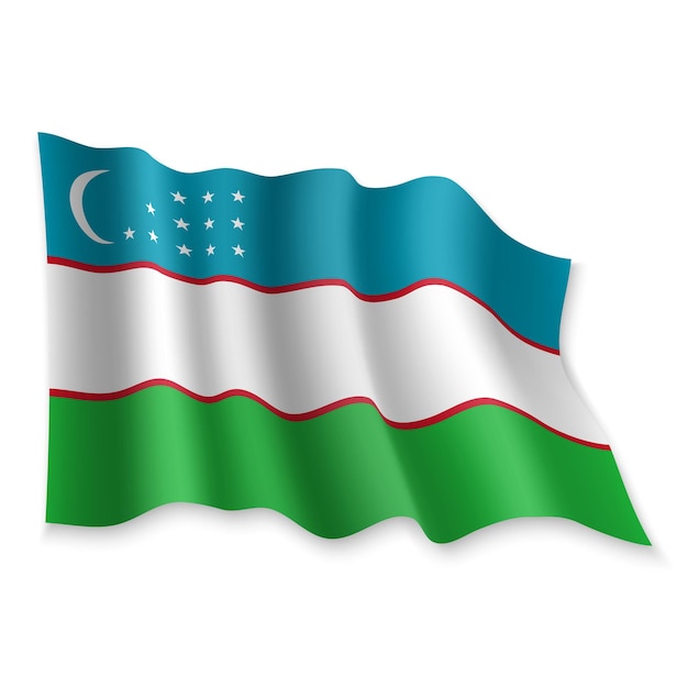 3d realistic waving flag of uzbekistan on white background