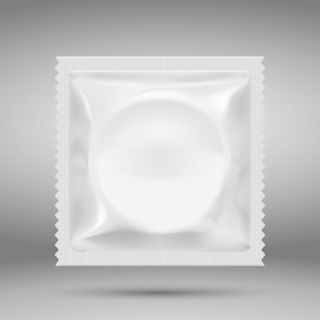 3d 현실적인 흰색 빈 템플릿 콘돔 포장입니다.