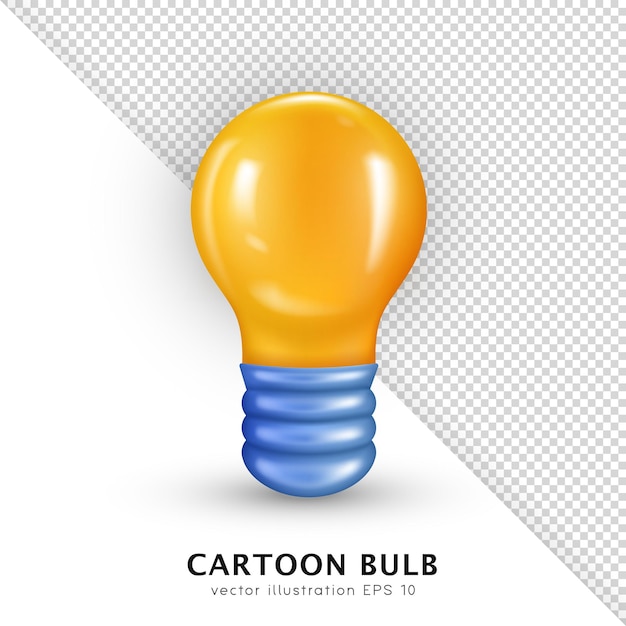 3D realistic yellow bulb. Cartoon realistic bright shiny filament lamp ,glossy Edison lightbulb