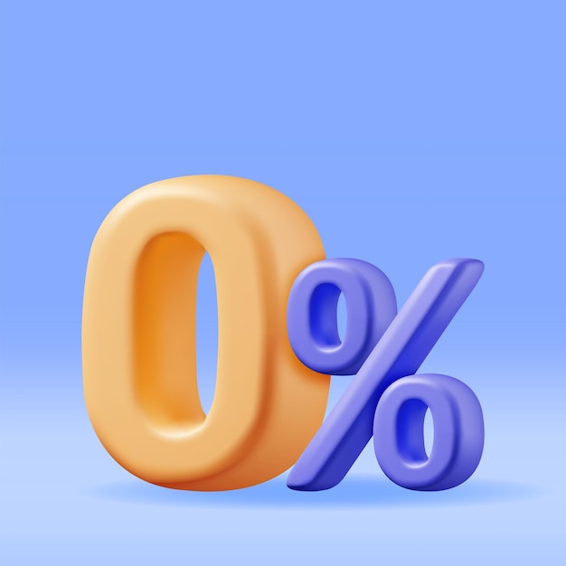 3d realistic zero percent sign icon