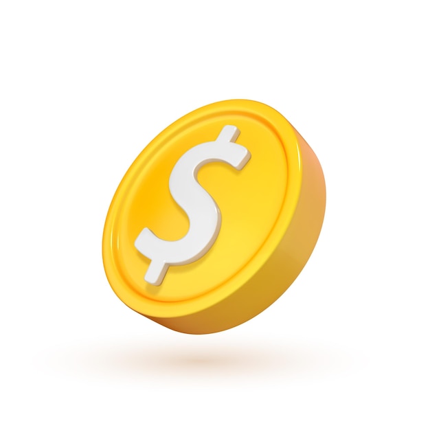 3d-realistisch gouden muntpictogram munt met dollarteken vector 3d beeldverhaalillustratie die op witte achtergrond wordt geïsoleerd