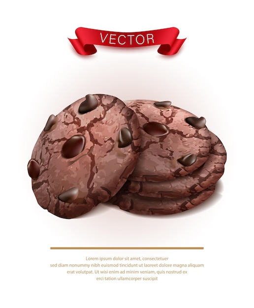 Vector 3d-realistisch vectorpictogram chocoladekoekjes in stapelverzameling in zijaanzicht