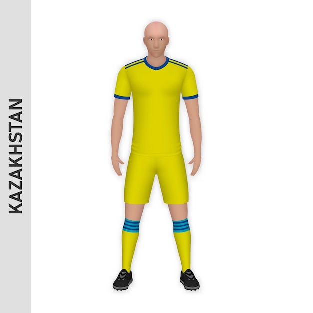 Vector 3d-realistisch voetballermodel kazachstan voetbalteamkit