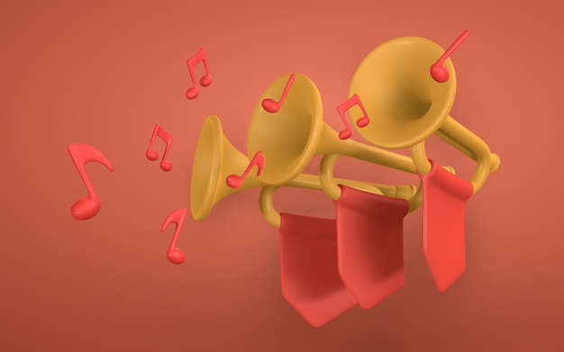 3D-realistische fanfare muziek conceptontwerp in plastic cartoon stijl vectorillustratie