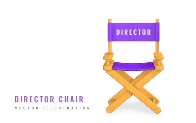 3D-realistische film regisseur stoel in cartoon stijl vectorillustratie