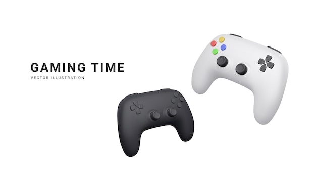 3d realistische gamepads geïsoleerd op witte achtergrond. Videogames en gaming time concept. Vector illustratie.