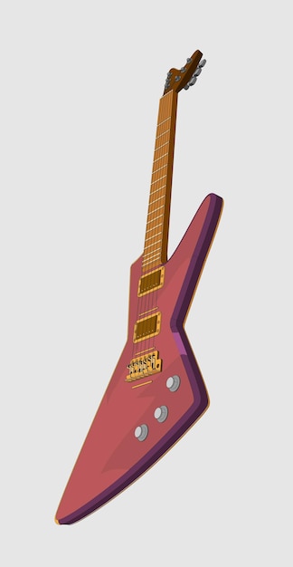 Vector 3d-realistische gekleurde klassieke elektrische gitaar 3d vectormodel van roze gitarenillustratie die op witte achtergrond wordt geïsoleerd