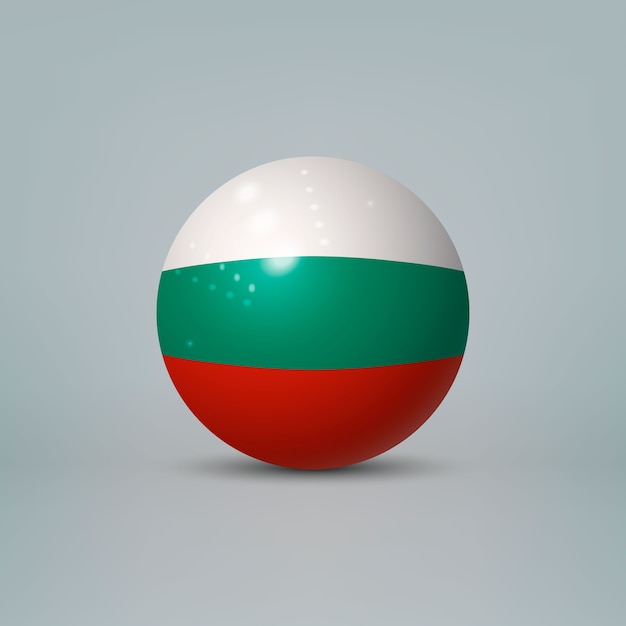 3d-realistische glanzende plastic bal of bol met vlag van bulgarije