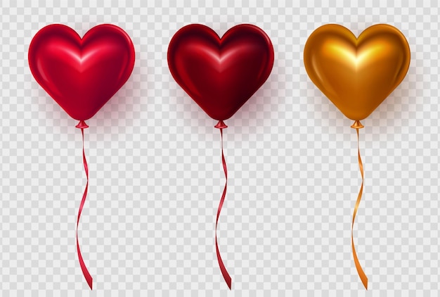 Vector 3d-realistische glanzende romantische hartballonnen op transparante achtergrond voor happy valentines day