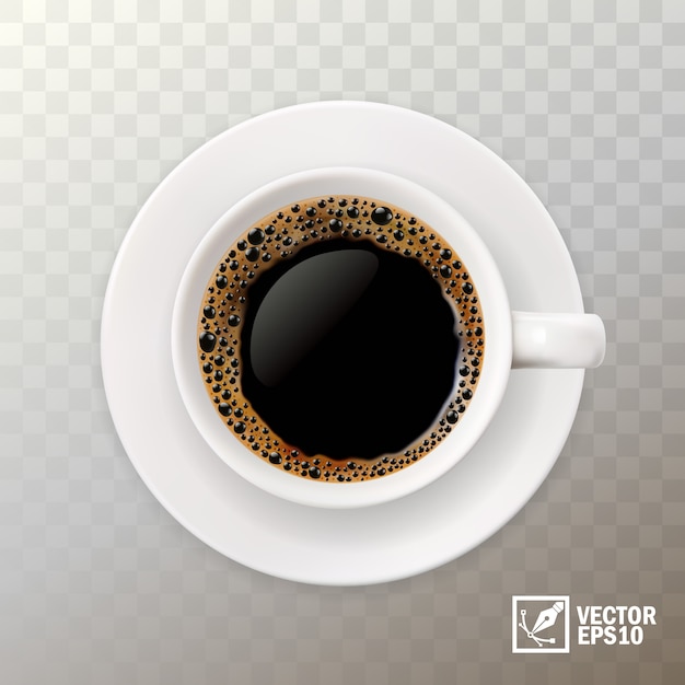 Vector 3d-realistische kopje zwarte koffie, bovenaanzicht