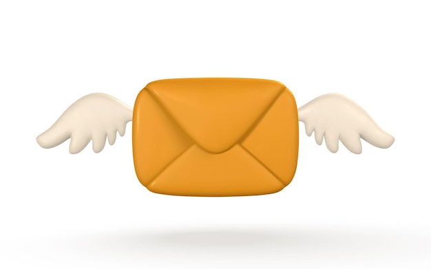 3d-realistische mail envelop met vleugels in cartoon minimalistische stijl vectorillustratie