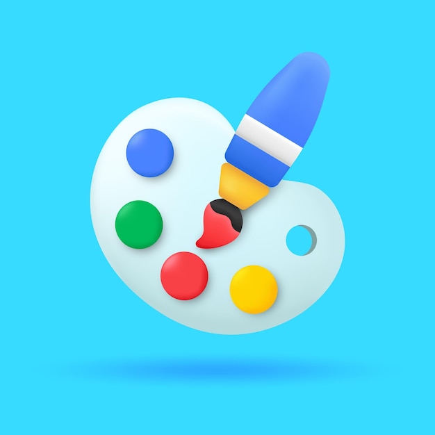 3D-realistische penseel- en pallet-iconillustratie