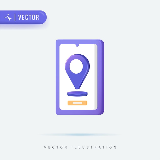 3D-realistische Pin locatiepictogram in Smartphone vectorillustratie. Kaart aanwijzer 3d pin