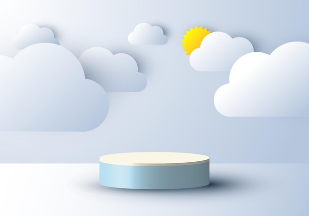 3d-realistische podiumweergave met wolk en zon