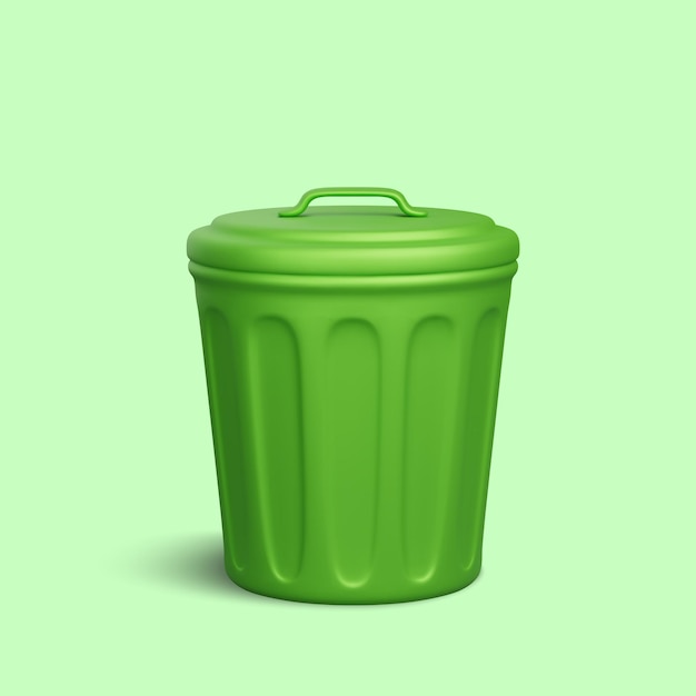 3d-realistische prullenbak geïsoleerd op groene achtergrond vector illustratie