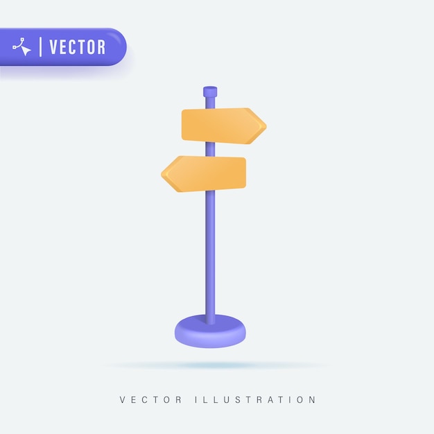 3D realistische richting verkeersbord post met pijl uithangbord aanwijzer keuze wegwijzer 3D-vector pictogram