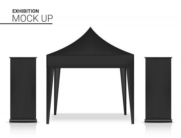 3d-realistische tent kiosk stand met banner pop te koop marketing promotie illustratie. conceptontwerp voor evenementen en tentoonstellingen.