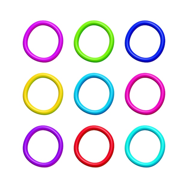 3d realistische vector plastic cirkels set verzamel ringen in verschillende levendige kleuren geïsoleerd op