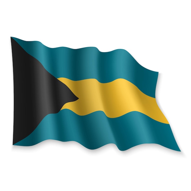 3D-realistische wapperende vlag van Bahama's op witte achtergrond