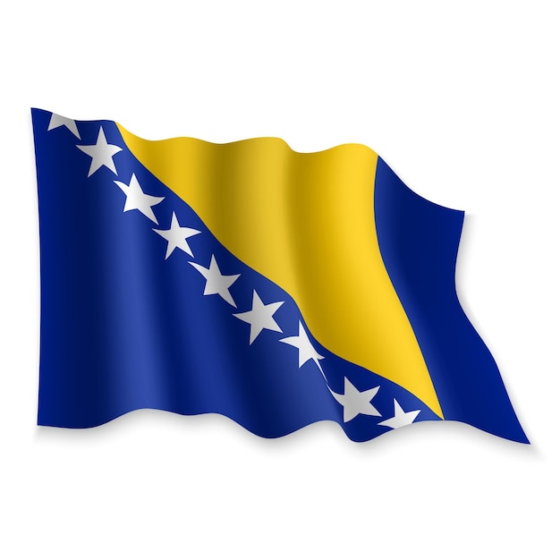 3d-realistische wapperende vlag van bosnië op witte achtergrond