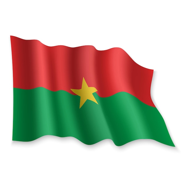 3D Realistische wapperende vlag van Burkina Faso op witte achtergrond