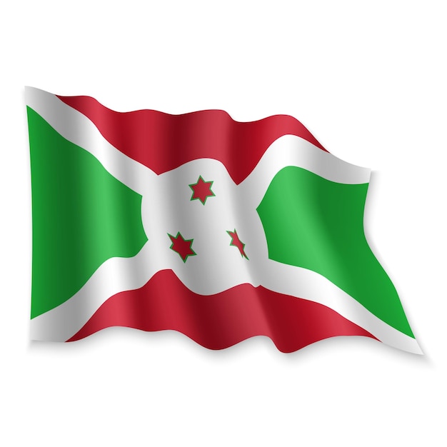 Vector 3d realistische wapperende vlag van burundi op witte achtergrond