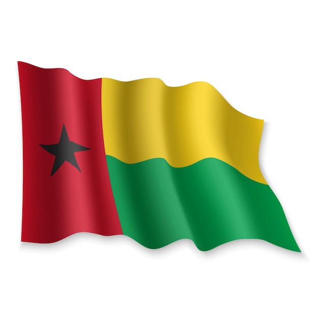 3d-realistische wapperende vlag van guinee-bissau op witte achtergrond