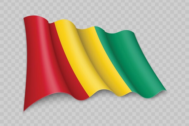 Vector 3d-realistische wapperende vlag van guinee