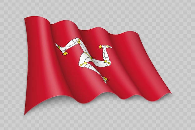 Vector 3d realistische wapperende vlag van isle of man is een regio van het verenigd koninkrijk